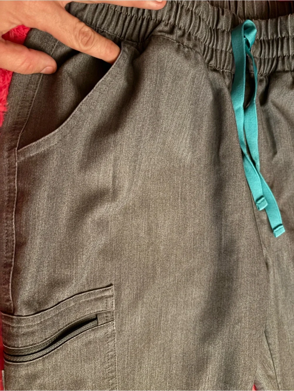 FIGS Olive Cargo Jogger Pants with Teal Drawcord